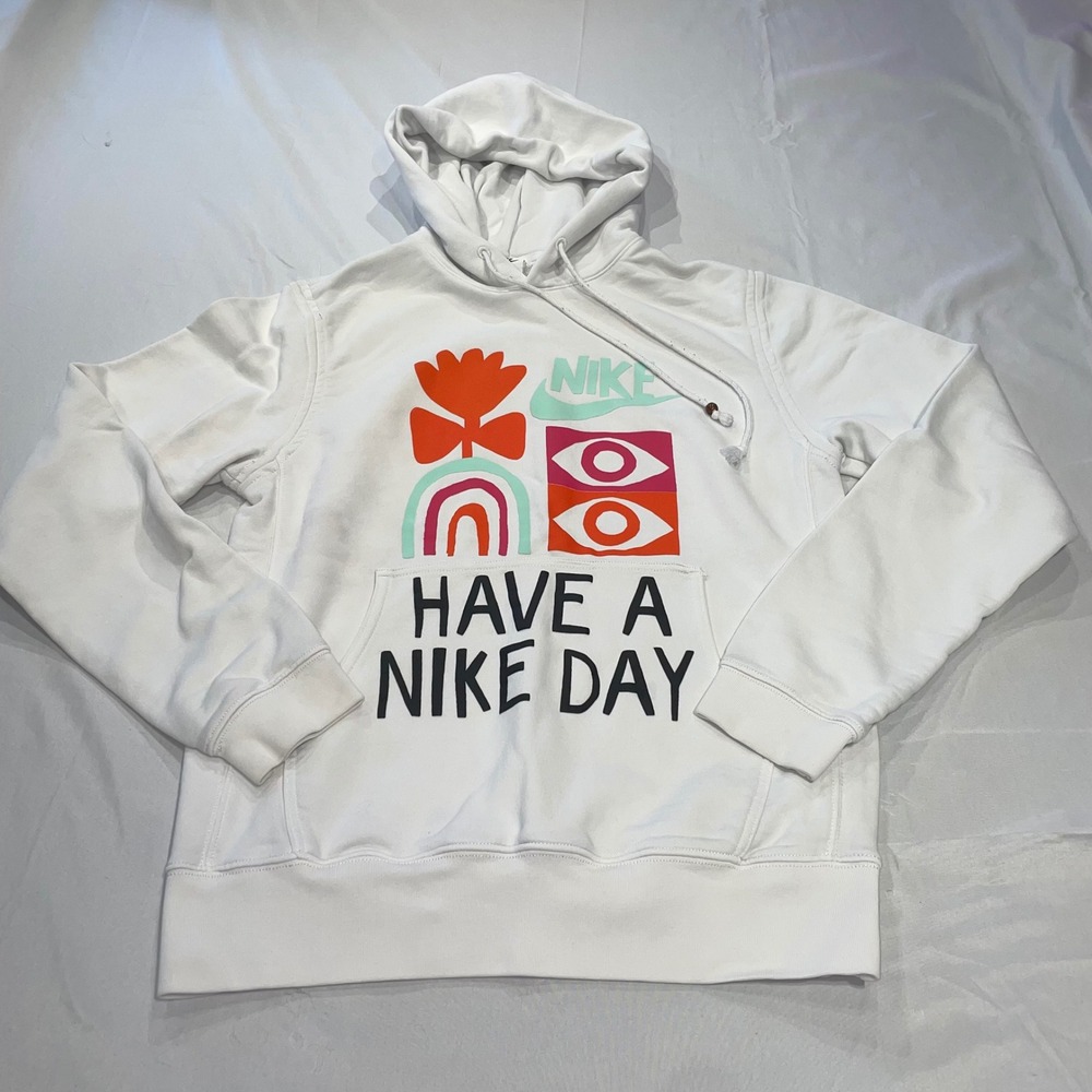 Nike Have A Nike Day Hoodie White Graphic‎ Pullover Sweatshirt Small DQ4171-100